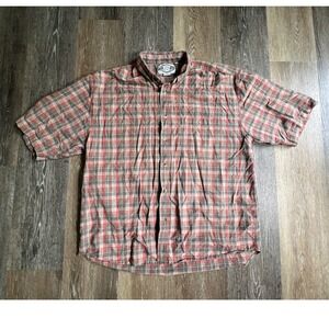 Box Office Button Down Shirt Mens XL Red Plaid Short‎ Sleeve Cotton Casual